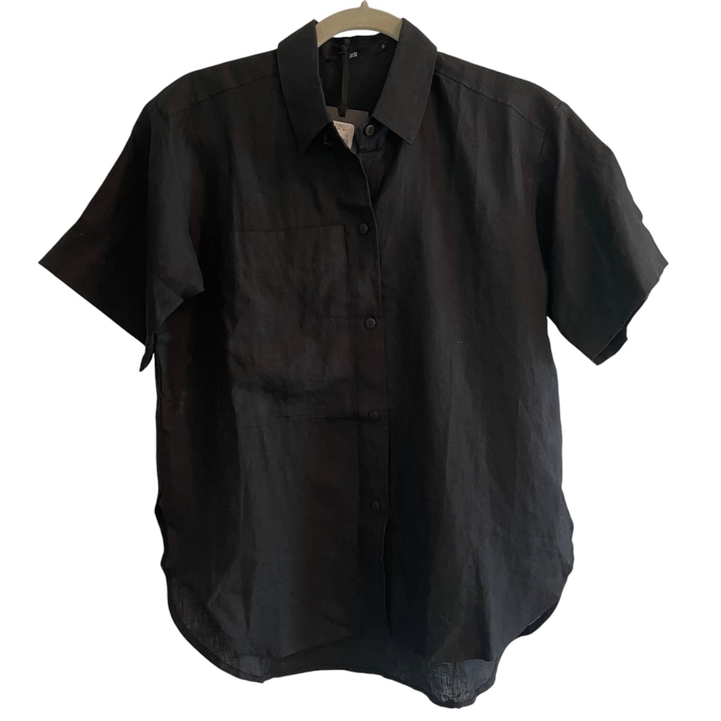 Jarbo Big Pocket Button Front Linen Shirt Short Sleeve Black Size 0/Xs — image 3 of 8
